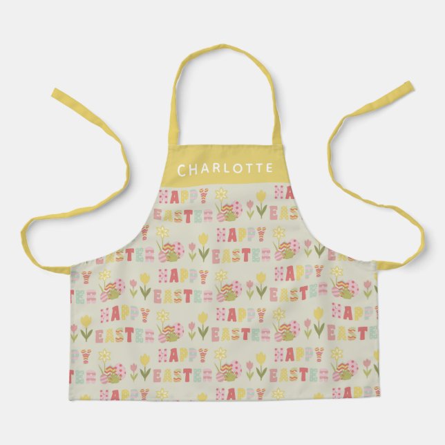 Personalised Happy Easter Cute Colourful Pattern Apron (Front)