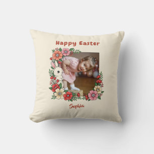 Personalised Happy Easter Floral Bunny Custom Pic Cushion
