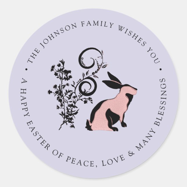 Personalised Happy Easter Modern Bunny Classic Round Sticker (Front)