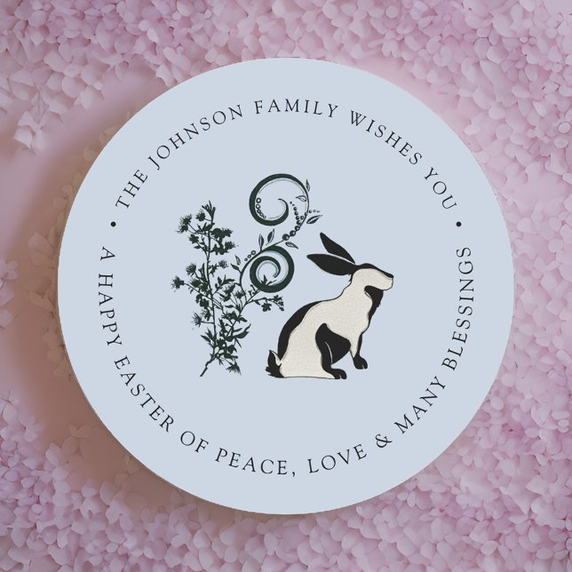 Personalised Happy Easter Modern Bunny Classic Round Sticker (Creator Uploaded)