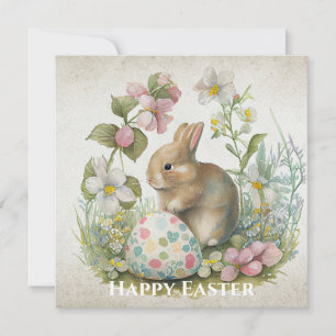 Personalised Happy Easter Vintage Bunny with Egg Holiday Card