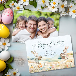 Personalised Happy Easter Watercolor Bunny Photo Holiday Card