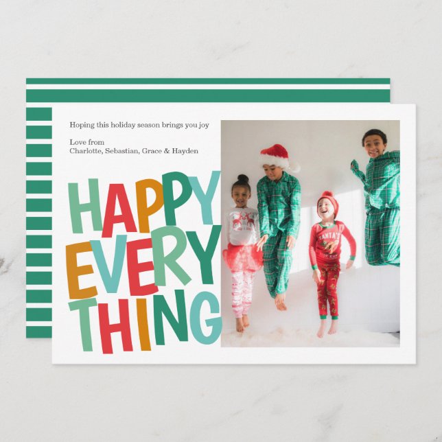 Personalised Happy Everything Colourful Christmas Holiday Card (Front/Back)