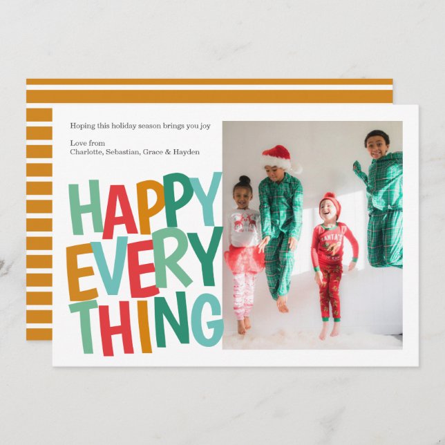 Personalised Happy Everything Colourful Christmas Holiday Card (Front/Back)