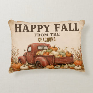 Personalised Happy Fall Vintage Red Truck Farmhous Decorative Cushion