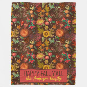 Personalised Happy Fall Y'all Autumn Botanical Fleece Blanket
