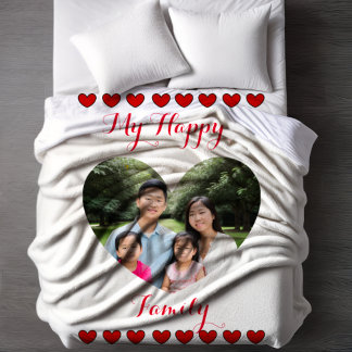 Personalised Happy Family Heart Frame Photo Fleece Blanket