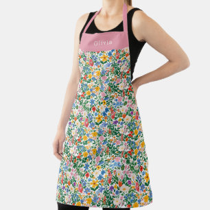 Personalised Happy Flowers Floral Pattern Apron. Apron