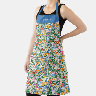 Personalised Happy Flowers Floral Pattern Apron. Apron