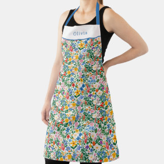 Personalised Happy Flowers Floral Pattern Apron. Apron