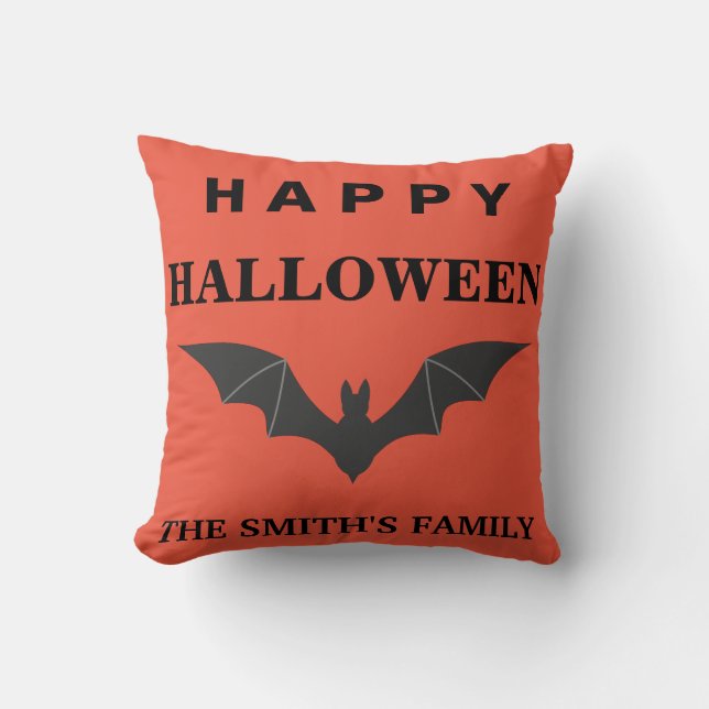 Personalised Happy Halloween Bat Cushion (Front)
