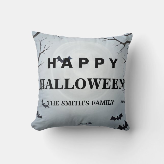 Personalised Happy Halloween Bat Cushion (Front)
