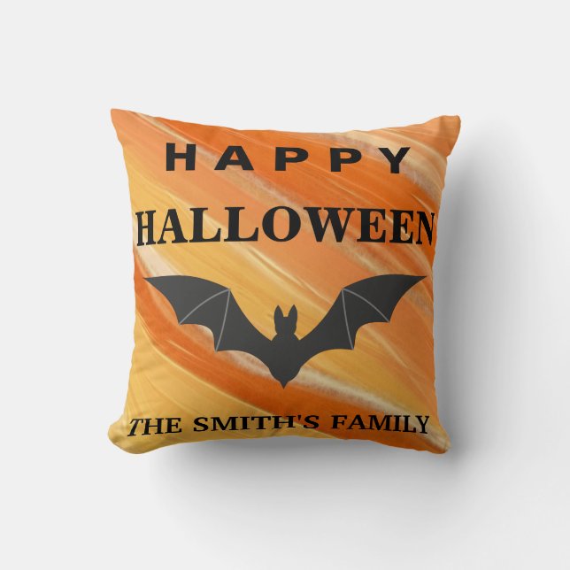 Personalised Happy Halloween Bat Cushion (Front)