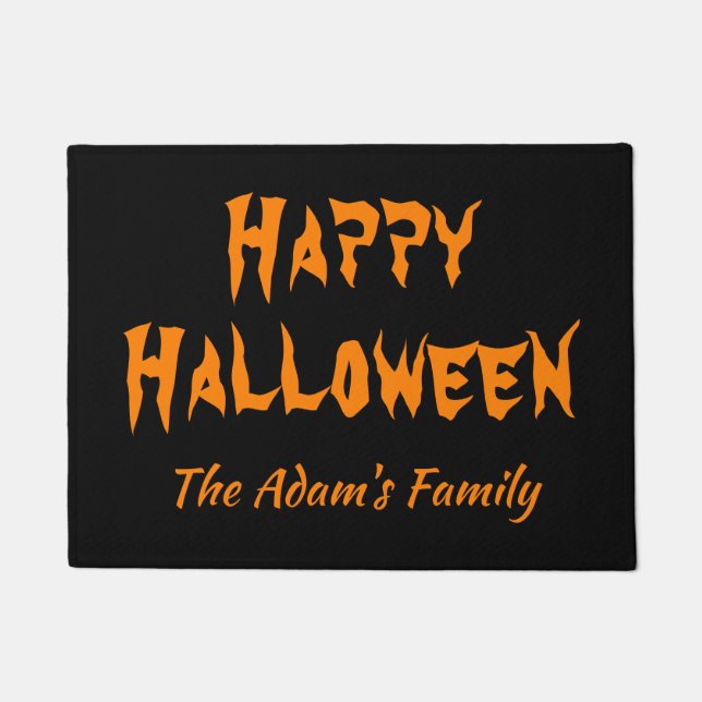 Personalised Happy Halloween Black Doormat (Front)