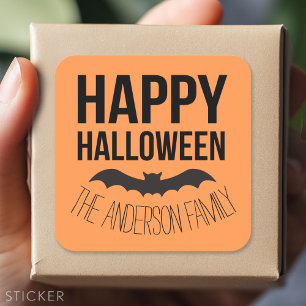 Personalised Happy Halloween Cartoon Bat Square Sticker