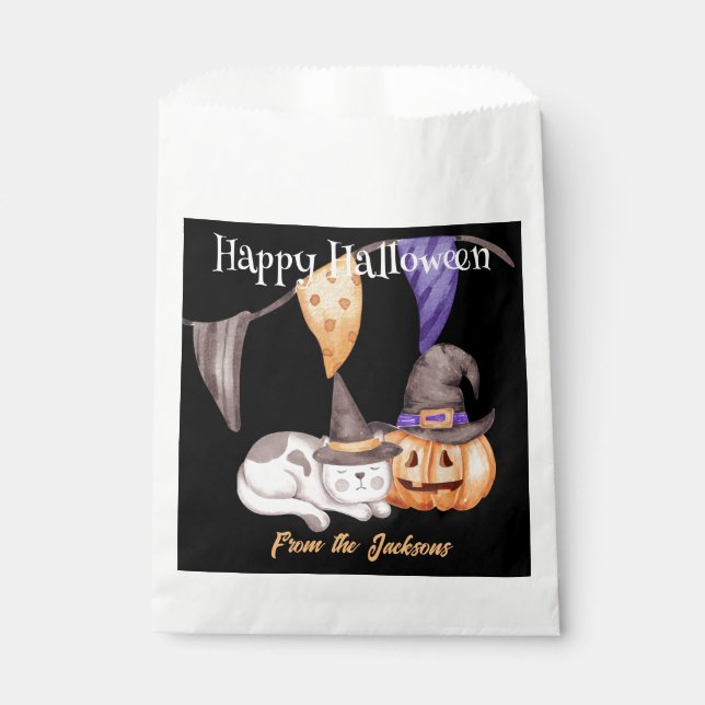 Personalised Happy Halloween | CAT & PUMPKIN Favour Bags (Front)