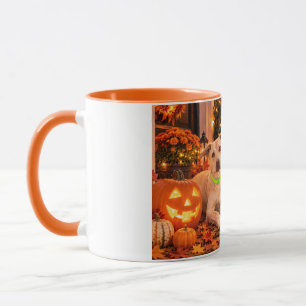 Personalised Happy Halloween Dog and Autumn Leaves Mug