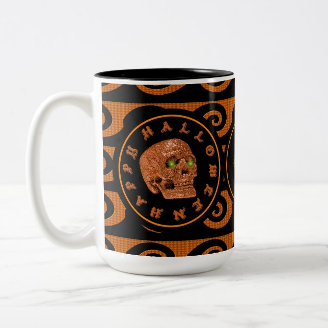 Personalised Happy Halloween Glitter Skull Mug 2 (Left)