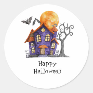 Personalised Happy Halloween Haunted House Classic Round Sticker