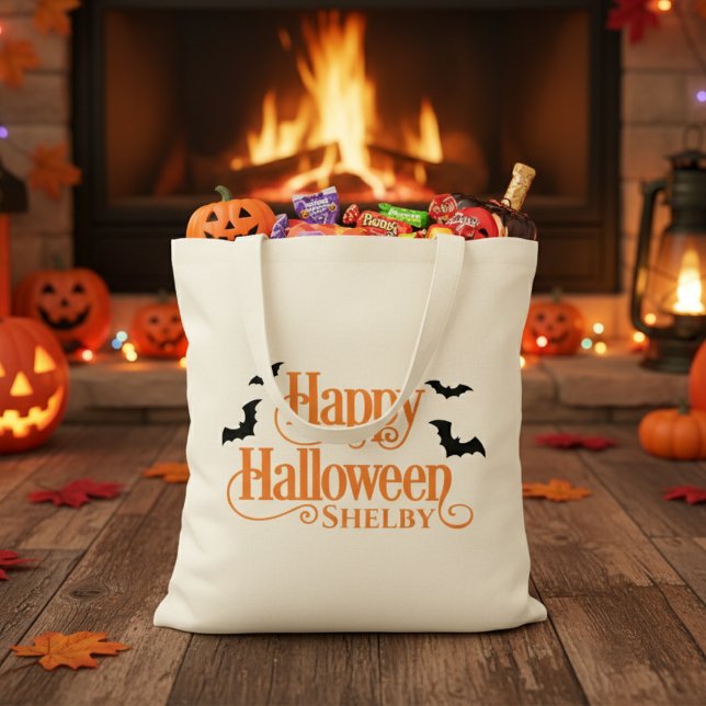 Personalised Happy Halloween Trick or Treat Tote Bag (Personalized Happy Halloween Trick or Treat Tote Bag - Add your favorite trick-or-treater's name!)