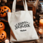Personalised Happy Halloween Trick Or Treat Tote Bag<br><div class="desc">Transform your Halloween trick or treating into a stylish night out with this custom Happy Halloween tote bag that can personalised with a name. With its spooky yet whimsical charm, this tote bag is sure to send shivers down spines and excitement through your veins! Easily edit the name and add...</div>