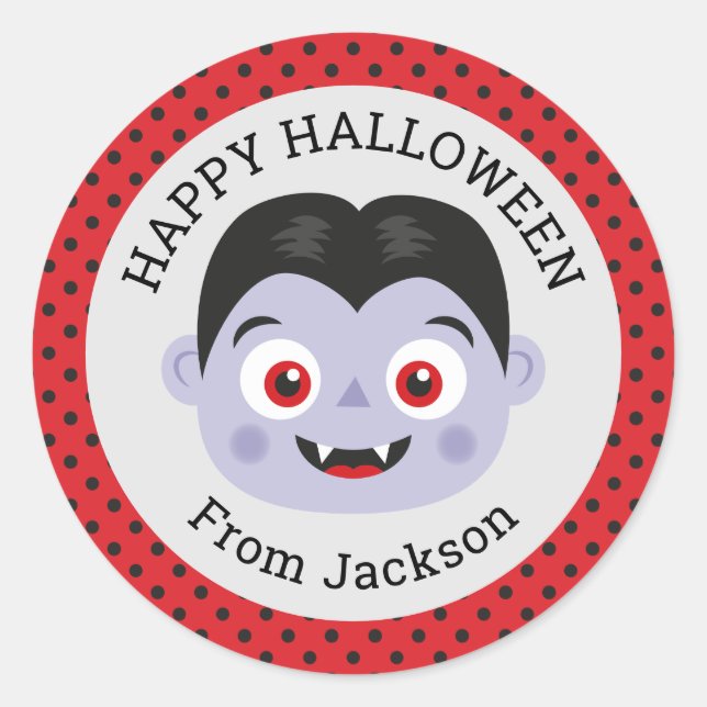Personalised Happy Halloween Vampire Round Sticker (Front)