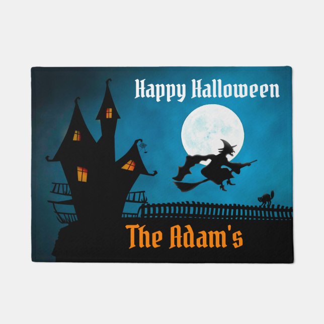 Personalised Happy Halloween Witch Doormat (Front)