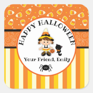 Personalised Happy Halloween Witch Square Sticker