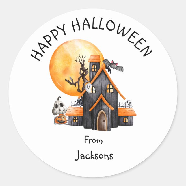 Personalised Happy Halloween with Cute Ghost Classic Round Sticker (Front)