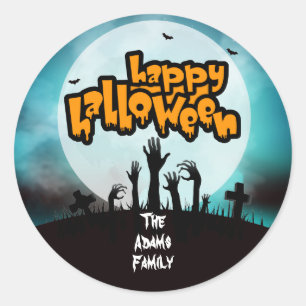 Personalised Happy Halloween Zombie Graveyard Classic Round Sticker