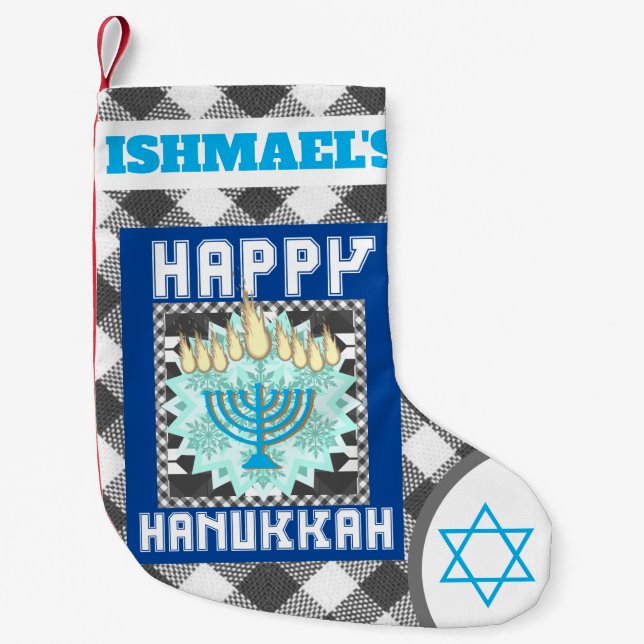 Personalised Happy Hannukah  Small Christmas Stocking (Front)