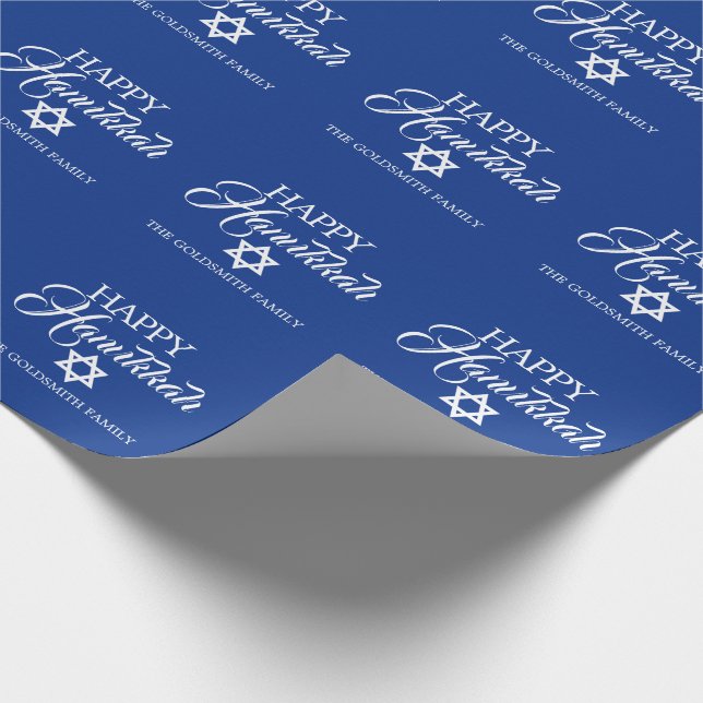 Personalised HAPPY HANUKKAH Blue Star of David Wrapping Paper (Corner)
