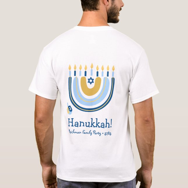 Personalised Happy Hanukkah Menorah Rainbow  T-Shirt (Back)