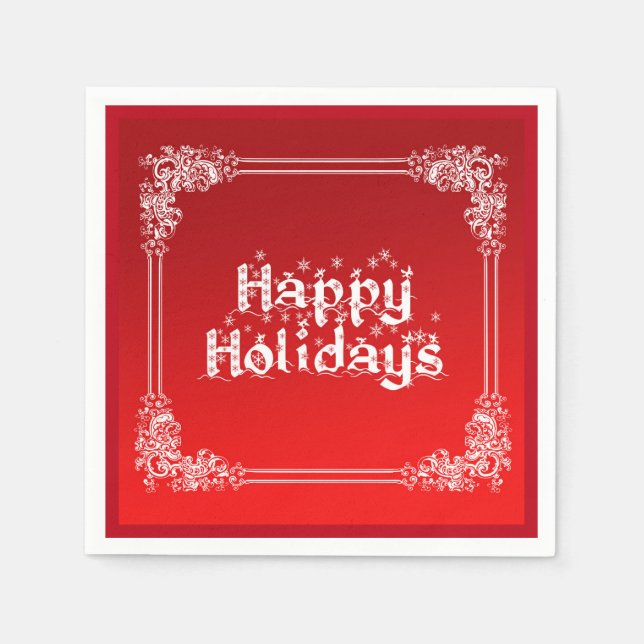 Personalised Happy Holiday Swirl Border Red Napkin (Front)