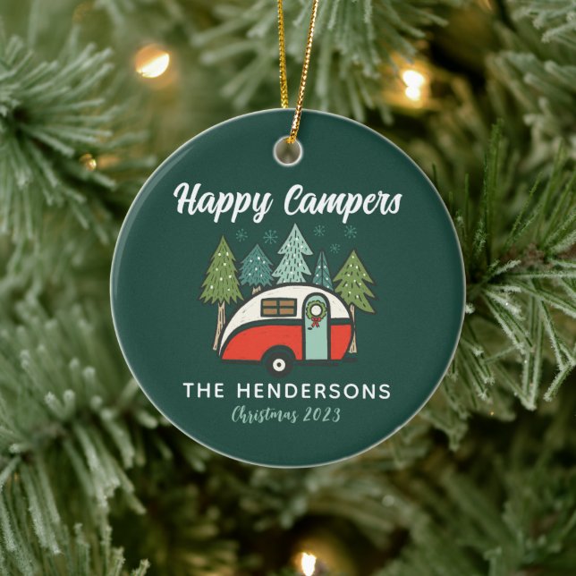 Personalised Happy Holidays Camper Ceramic Tree Decoration (Tree)