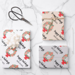 Personalised Happy Holidays Cookie Wreath Wrapping Paper Sheet