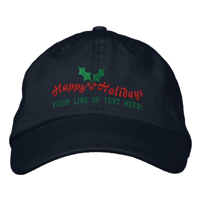 Personalised Happy Holidays Embroidered Hat (Front)