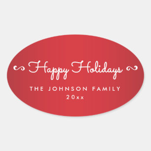 Personalised Happy Holidays Oval Red Stickers