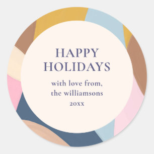 Personalised Happy Holidays Pastel Colour Block Classic Round Sticker