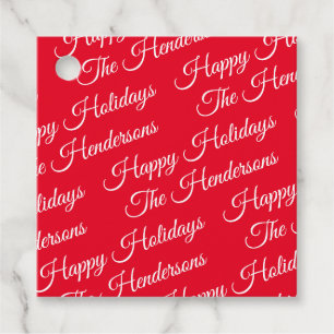 Personalised Happy Holidays red Favour Tags