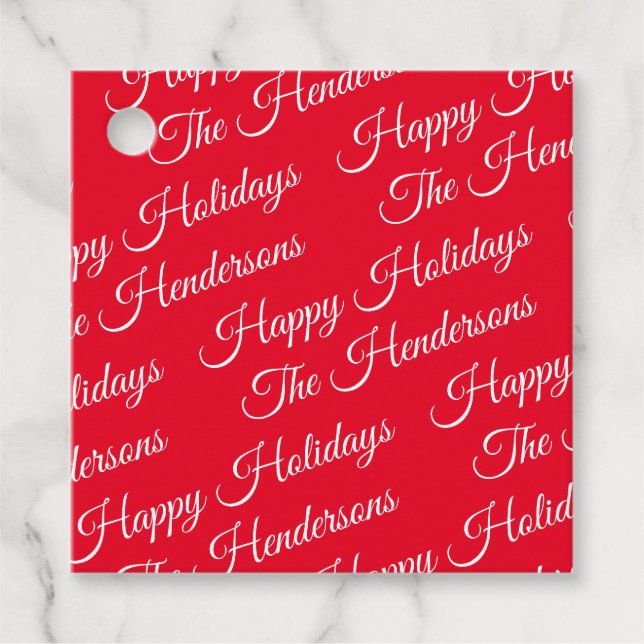 Personalised Happy Holidays red Favour Tags (Front)