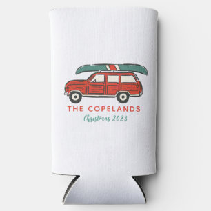 Personalised Happy Holidays Red Wagon Christmas Sc Seltzer Can Cooler