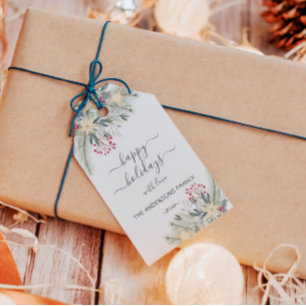 Personalised Happy Holidays watercolor  Gift Tags