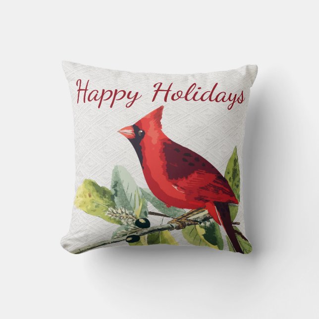 Personalised - Happy Holidays Winter Cardinal Cushion (Front)