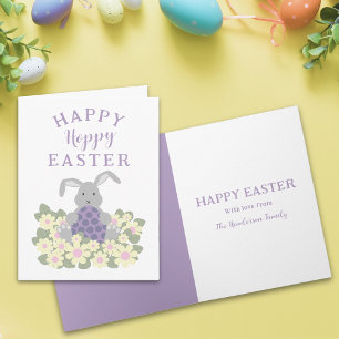 Personalised Happy Hoppy Easter Cute Bunny Floral Holiday Card