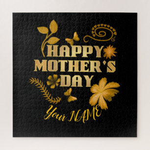 Personalised Happy Mother’s Day Gold Floral gift Jigsaw Puzzle