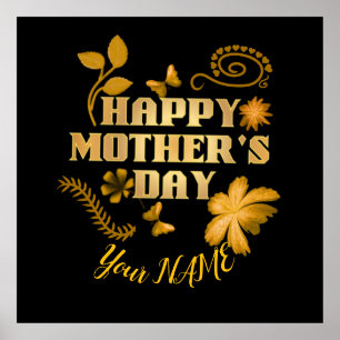 Personalised Happy Mother’s Day Gold Floral gift   Poster