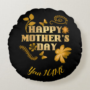 Personalised Happy Mother’s Day Gold Floral gift   Round Cushion