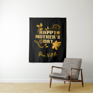 Personalised Happy Mother’s Day Gold Floral gift Tapestry
