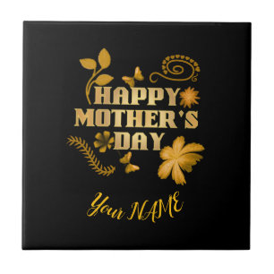 Personalised Happy Mother’s Day Gold Floral gift   Tile